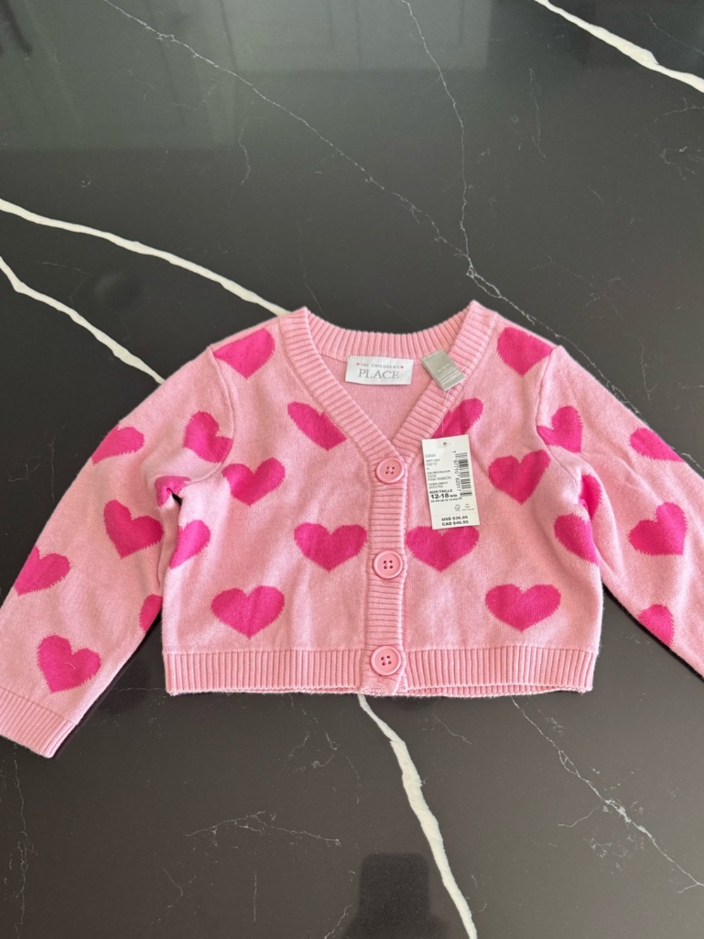 The Children's Place Pink Heart Button-Front Cardigan
